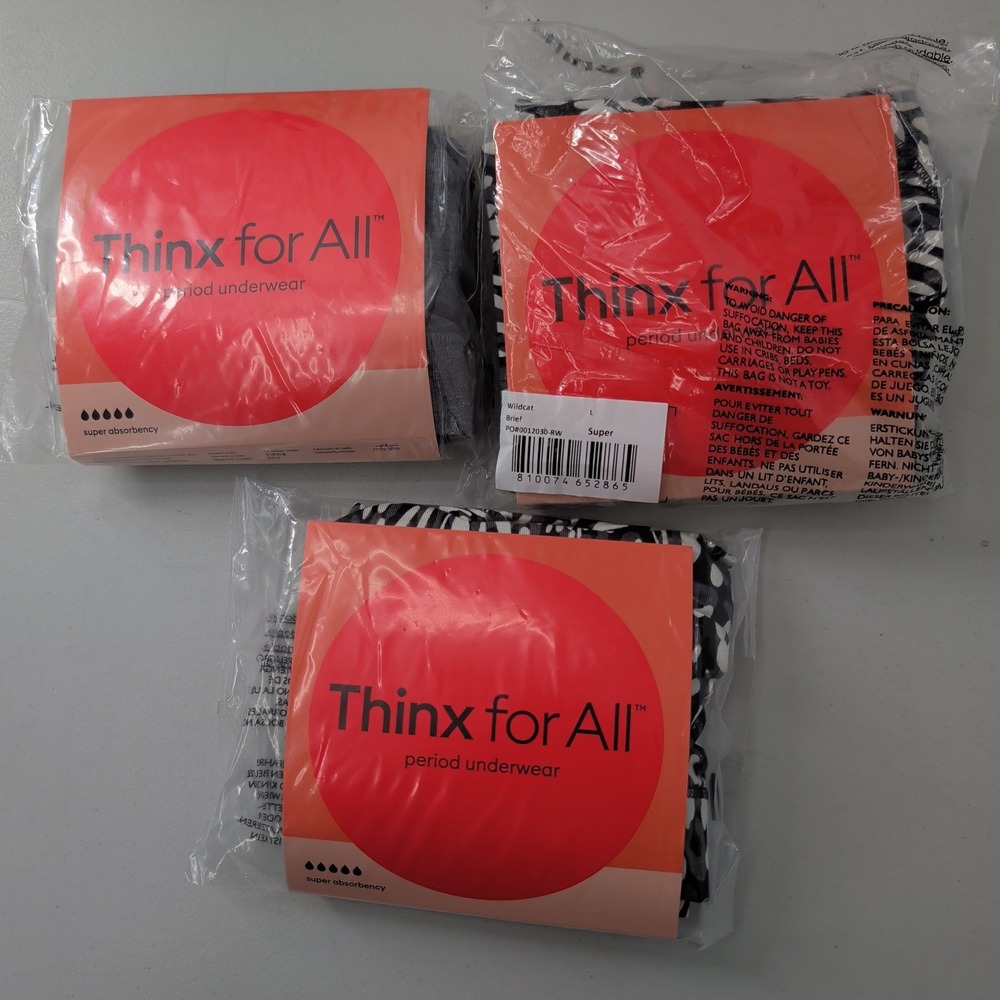 Thinx for All Period Underwear Lot of 3 Super Absorbency Briefs Large Wildcat L